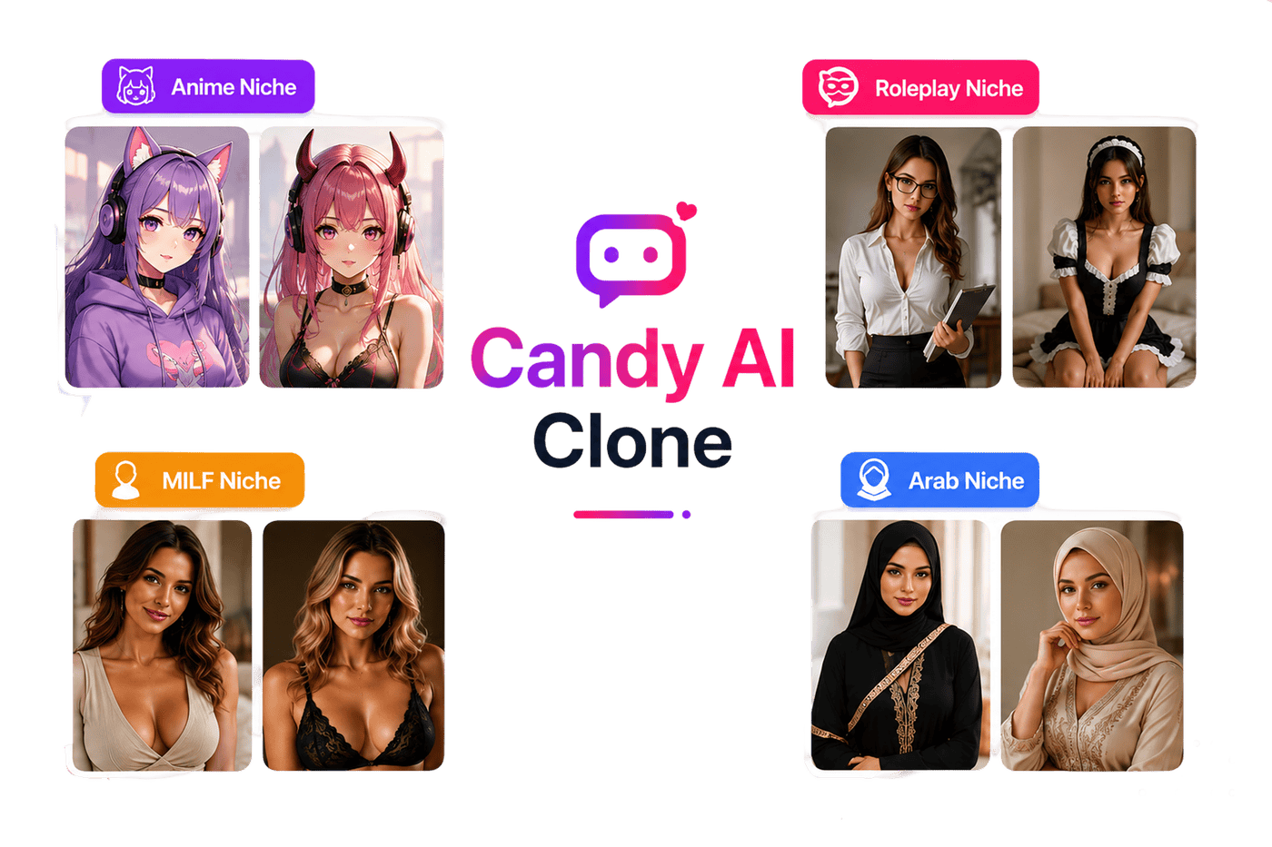 Candy AI Clone niches — Anime, Roleplay, MILF, Arab