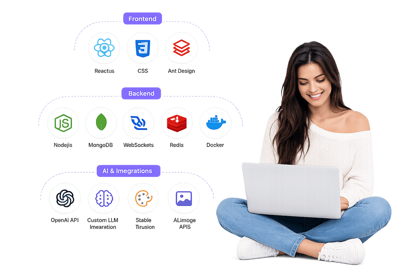 Candy AI Clone tech stack — React, Node.js, MongoDB, OpenAI, Stable Diffusion