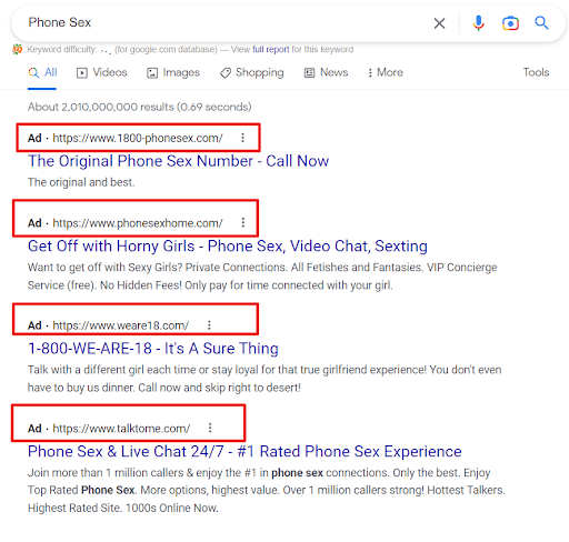 Google ads promotion for phone sex business to drive traffic