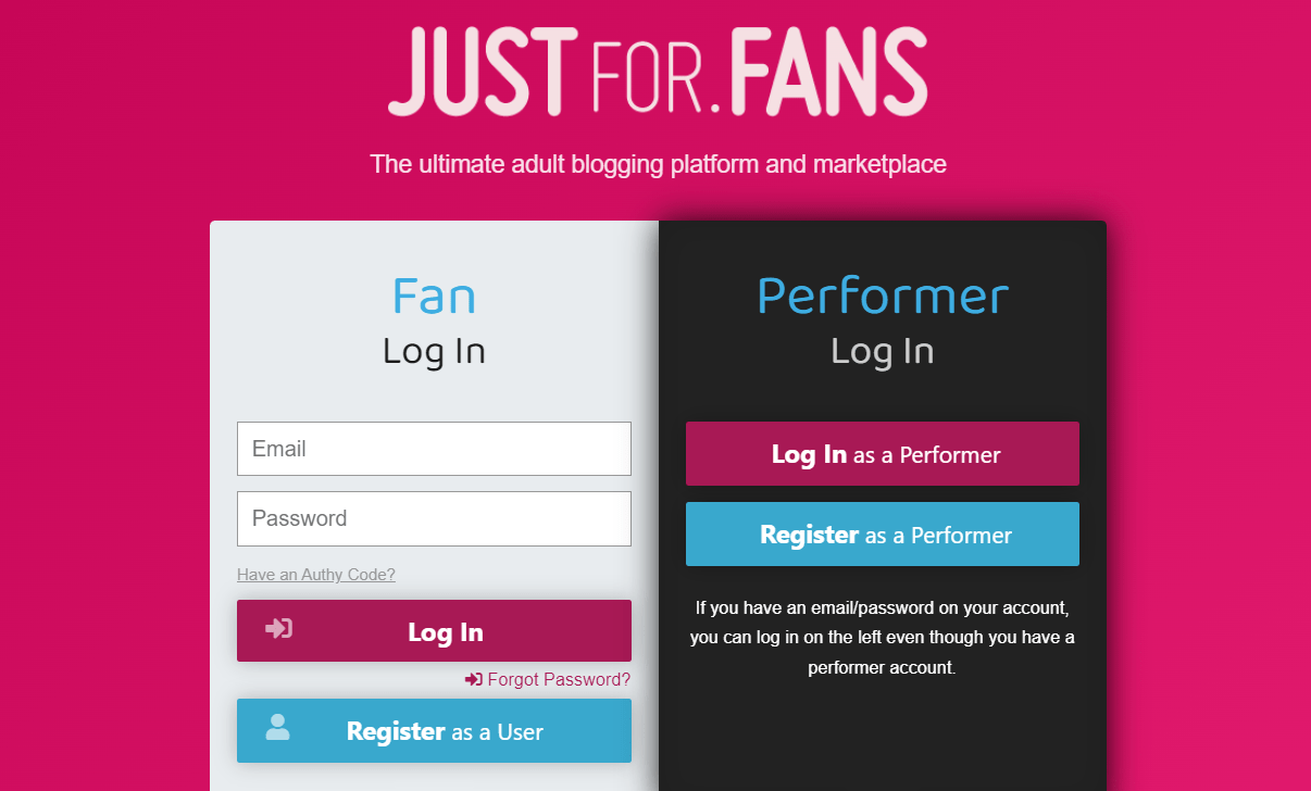 Justforfans log in