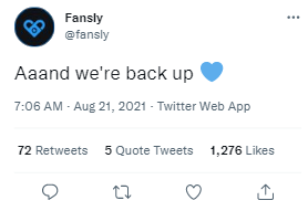 Fansly says they are back up to the adult creators