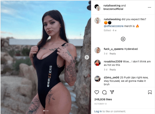 Screenshot of Brazzers Instagram page where promoting its company by collaborating with a porn star