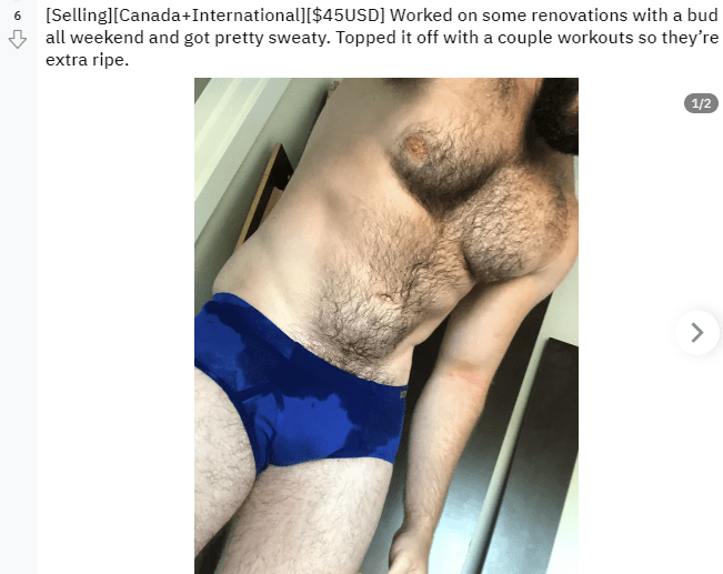 seller giving information about his used mens underwear