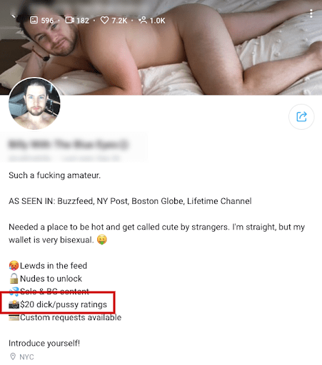 A guy on OnlyFans making money by dick rating and pussy rating