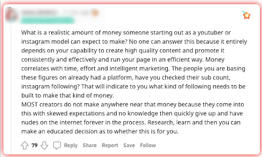 Reddit user about making money on onlyfans as a guy