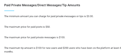 Screenshot of accepted payout methods on OnlyFans for users