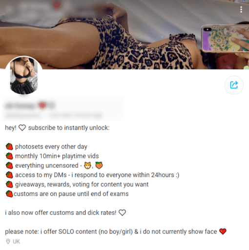 Real-time example of an anonymous user on OnlyFans