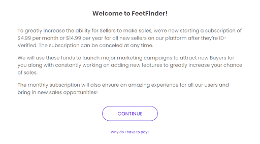 Screenshot of FeetFinder Signup Process 2