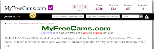 Screenshot Of Post Webcam Model Job Listings on Job Boards 