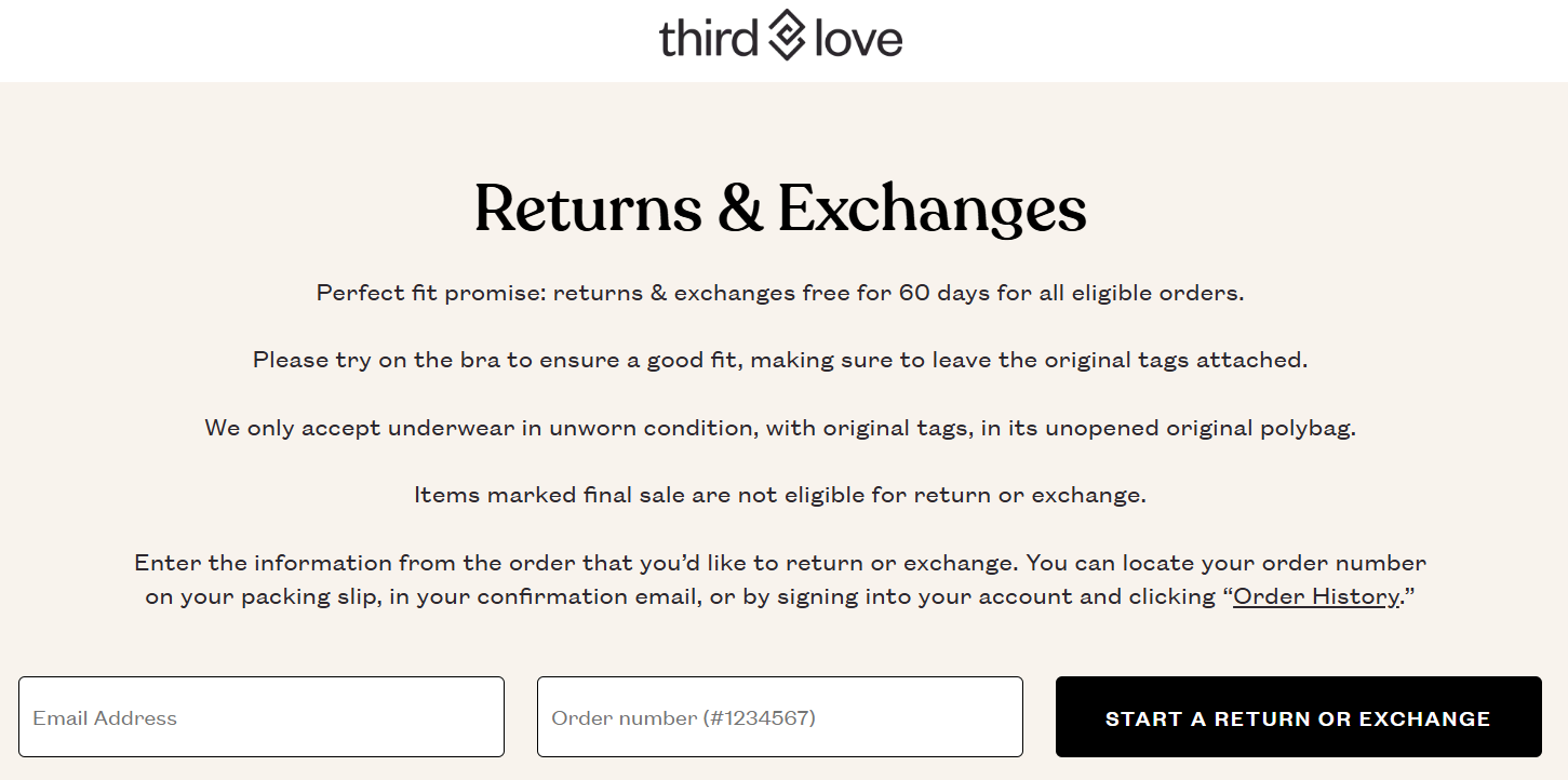 Lingerie Return Policy of Third Love