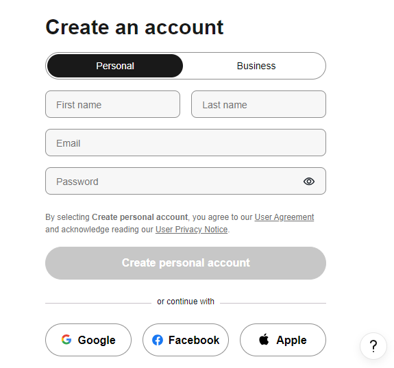 Account creation on eBay