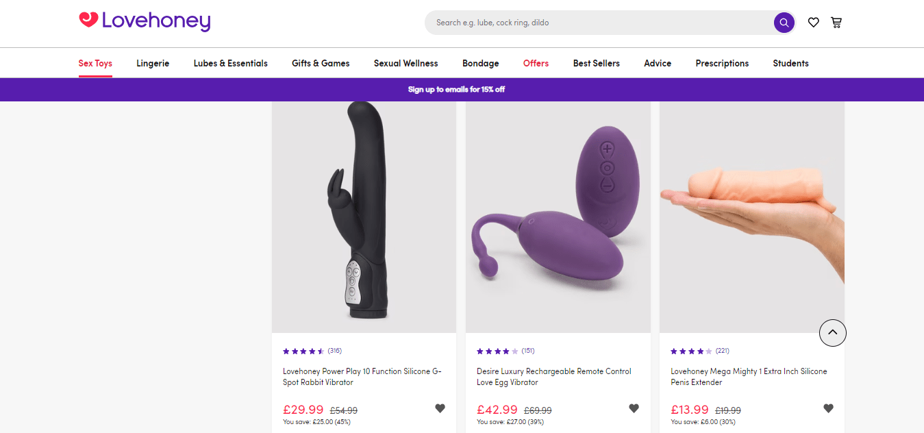 Price list of sex toys on Lovehoney