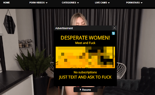 An Example of a Pop-up Ad On a Porn Site