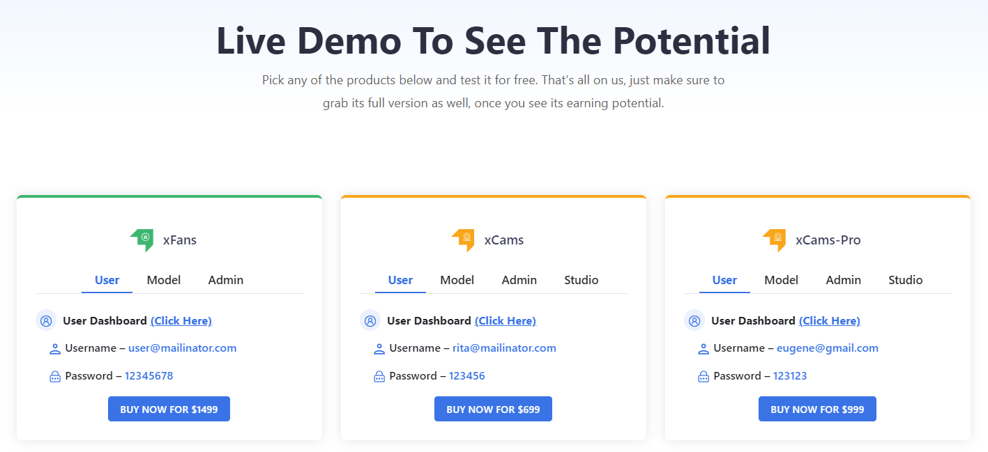 Live Demo Section of Adent.io Products