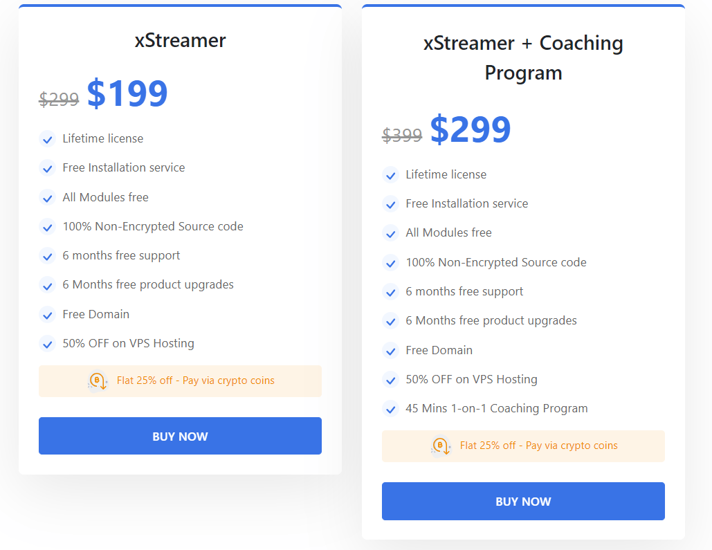 Pricing Plans for xStreamer by Adent.io to Build Adult Tube Sites