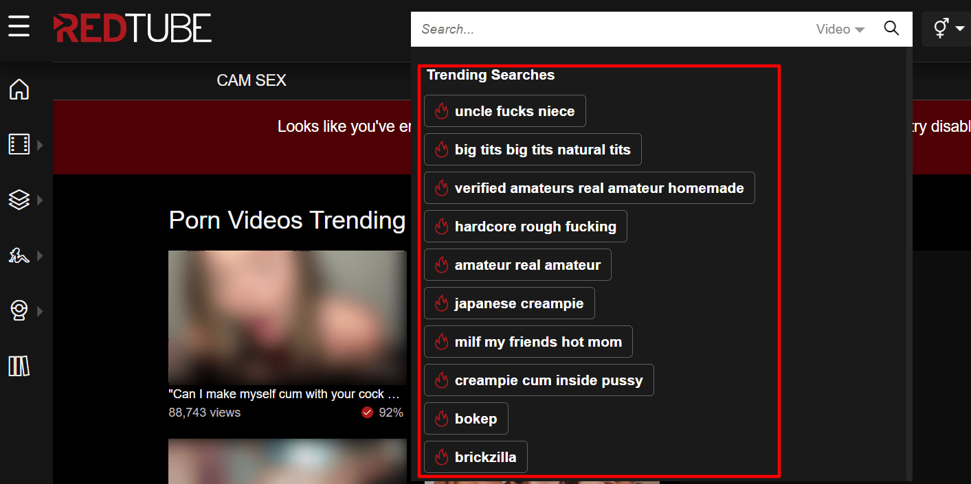 Redtube's Dynamic Trending Search Suggestions