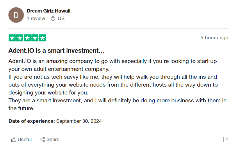 Review of Adent.io on Trustpilot by a customer