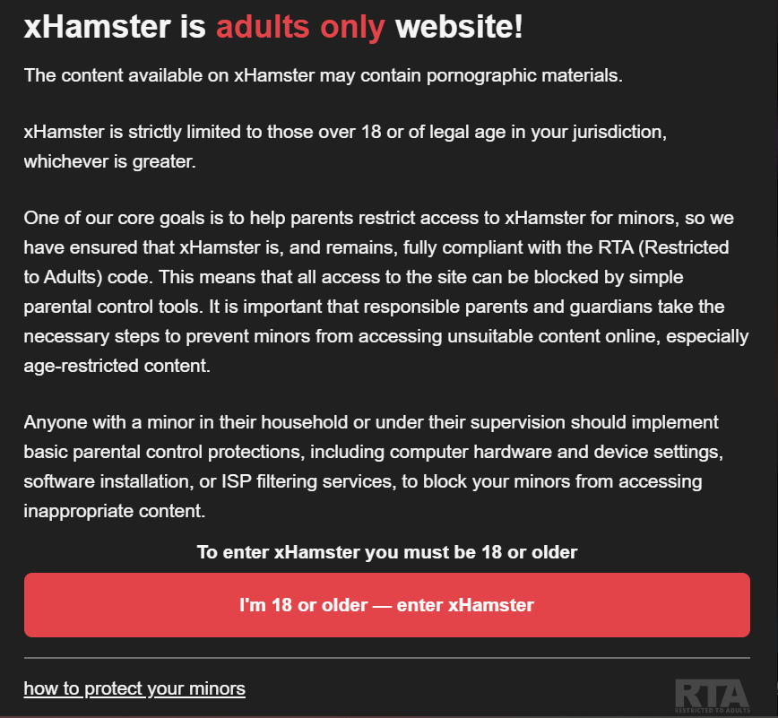 xHamster Age Verification Pop-Up