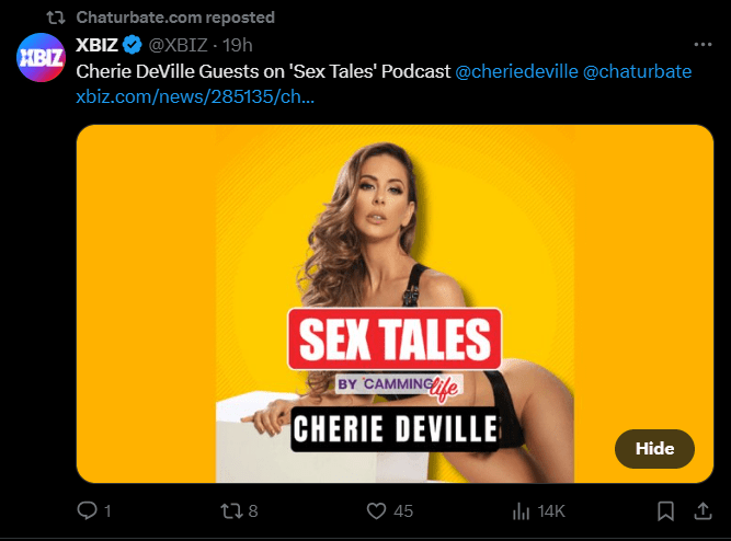 Chaturbate Star Cherie Deville Featured in ‘Sex Tales’ Podcast