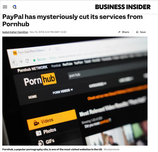 PayPal Terminating Services on Pornhub Because of Legal Concerns