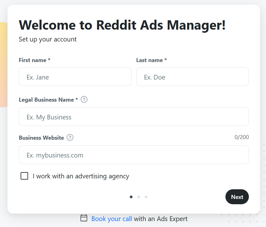 Dashboard of Reddit Ads Page