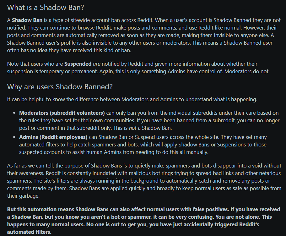 Explaining the Mechanics of Reddit's Shadow Ban