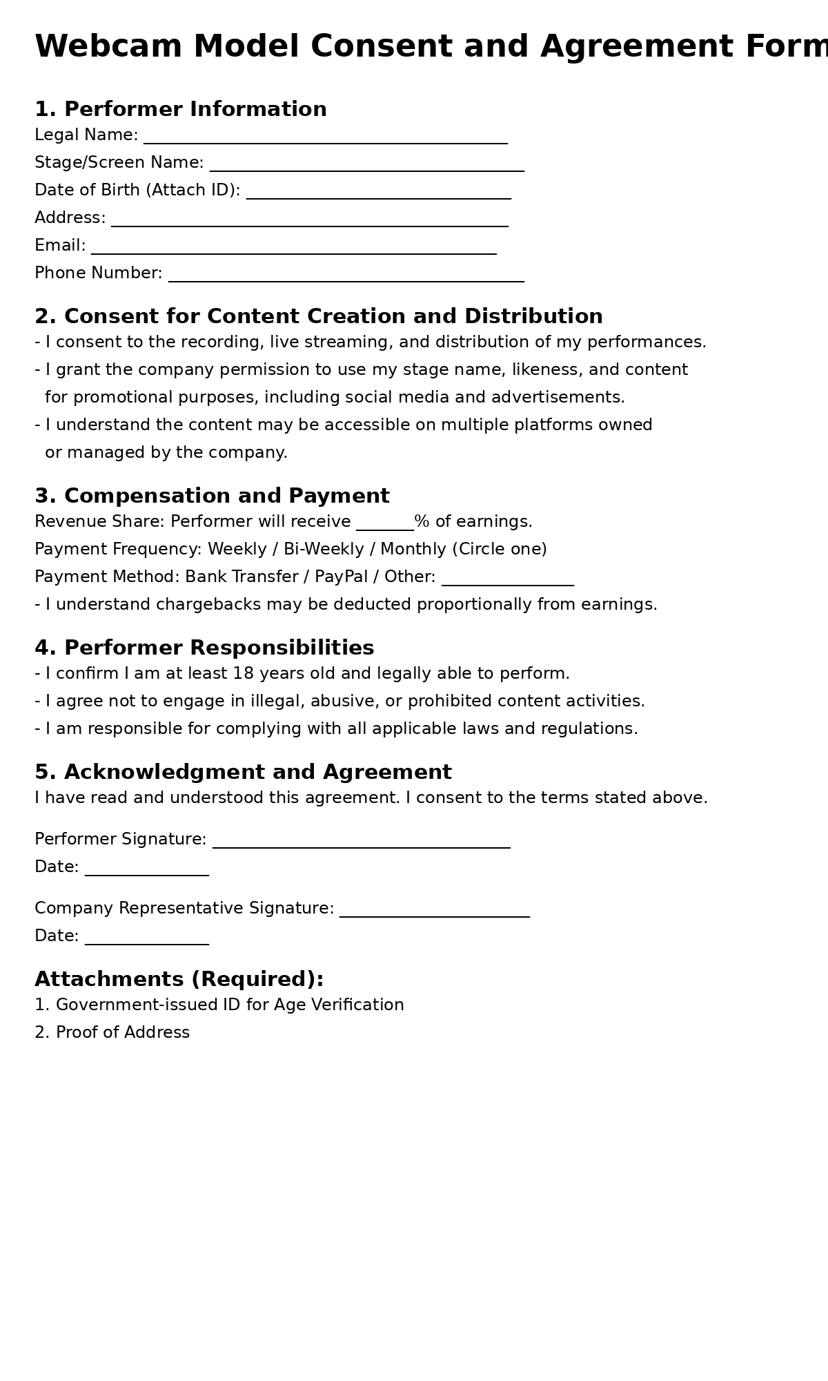 Sample Consent Form for Webcam Models Handed Out To Models