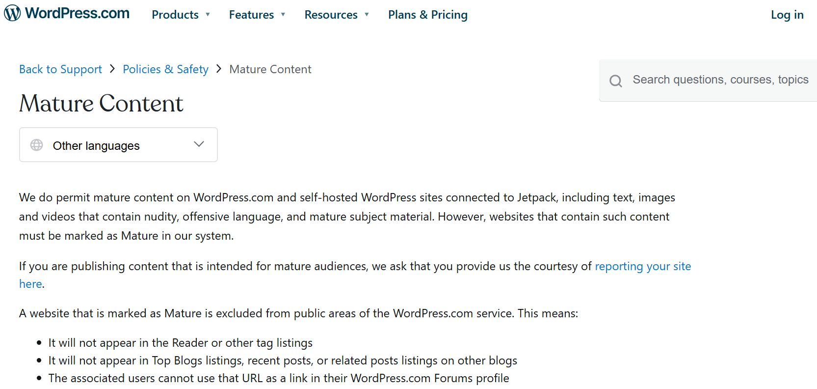 WordPress Policy About Adult Content