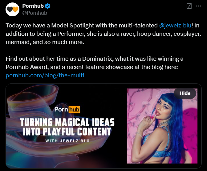 X Buzz: Jelwelz Blu Wins Pornhub Dominatrix Award