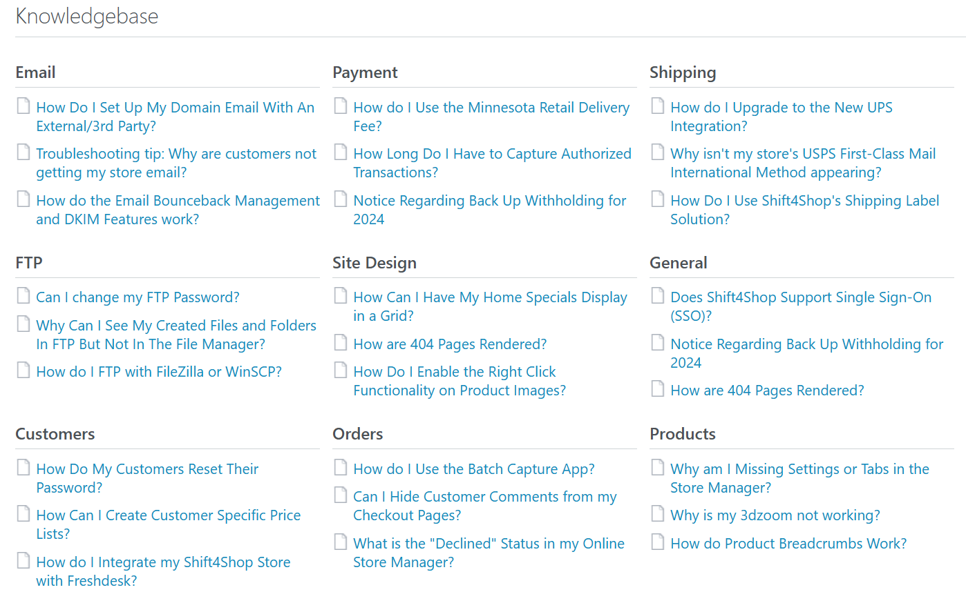 Knowledge Base of Shift4Shop