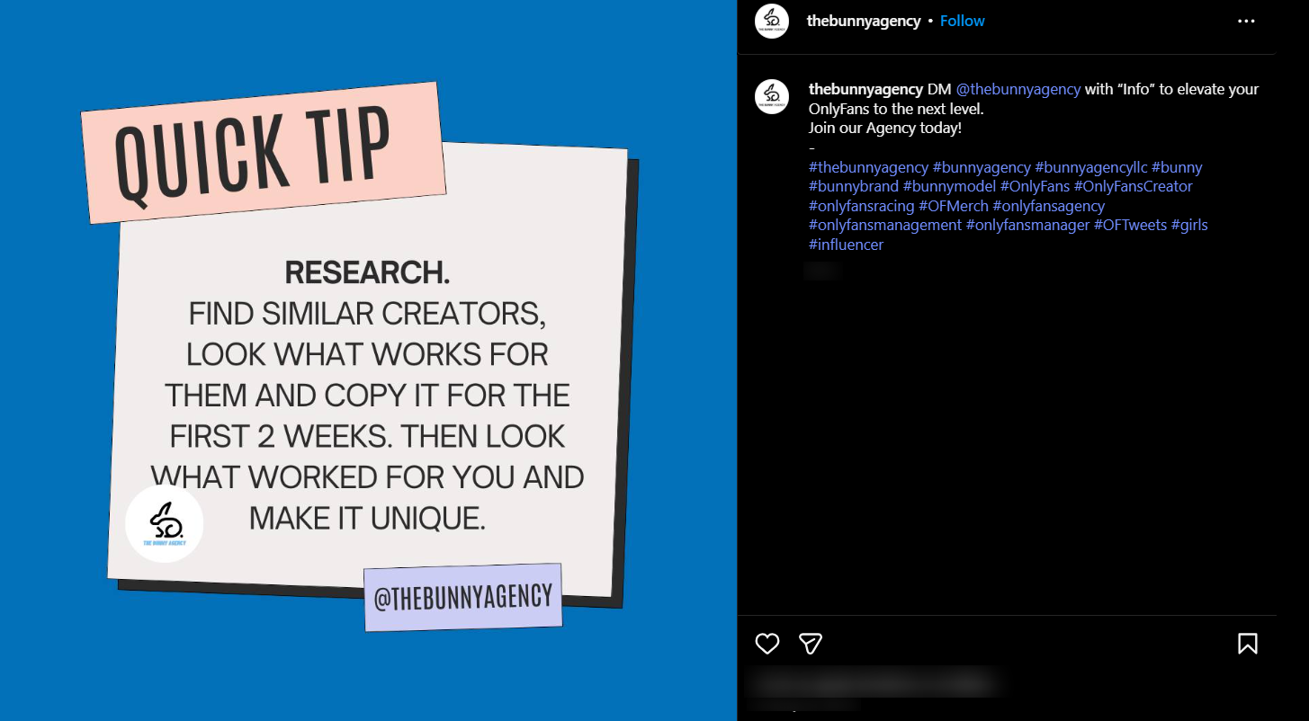 Screenshot of Benny Agency's Instagram post sharing tips