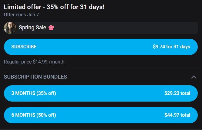 Screenshot of Brandy Elliott’s OnlyFans account showing subscription bundle of 35% limited time offer valid for 31 days