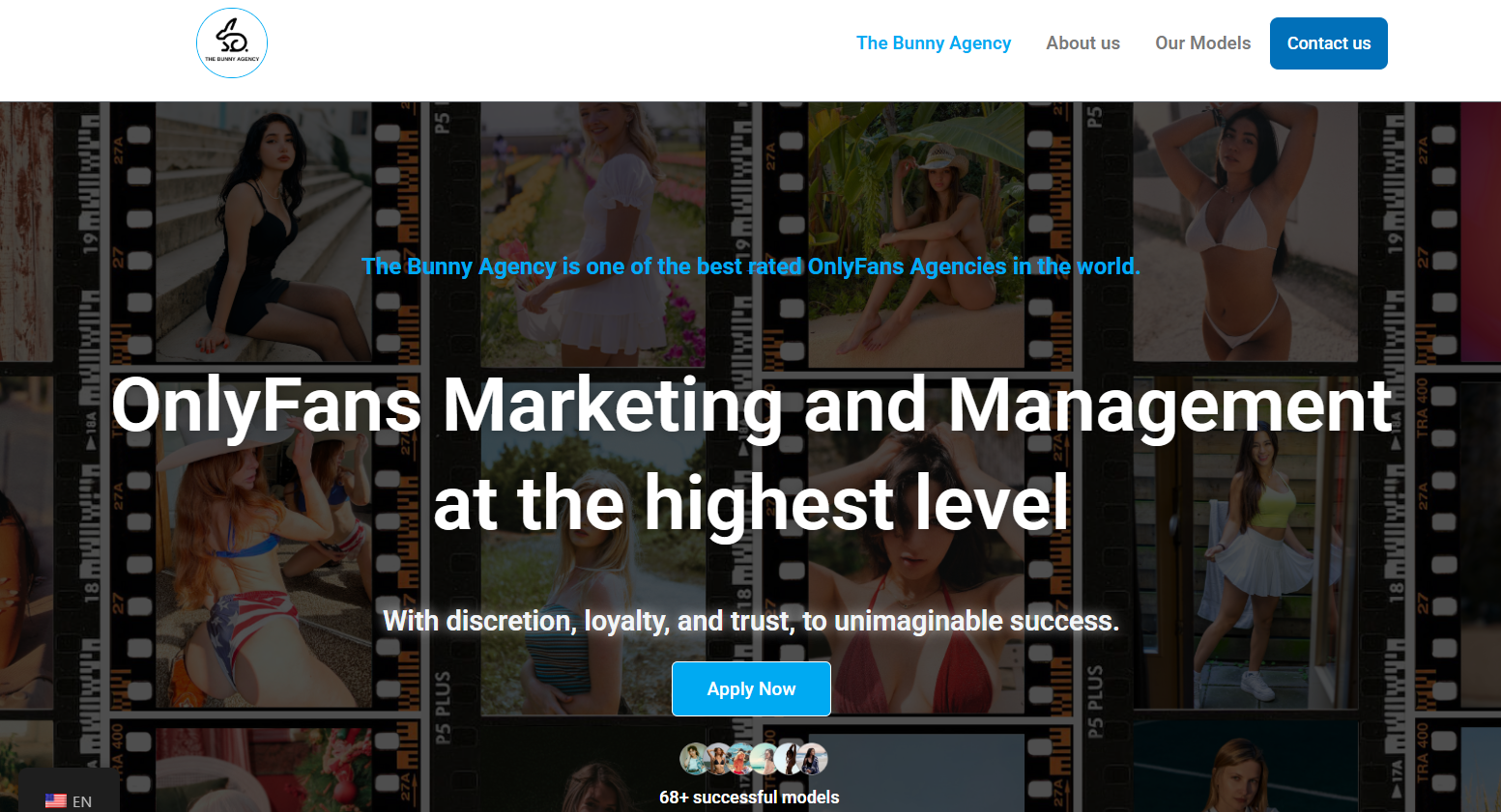 Screenshot of Bunny agency, an OnlyFans agency showcasing their services and branding