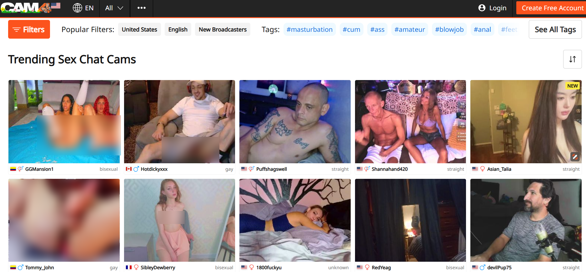Screenshot of cam4 camsite interface