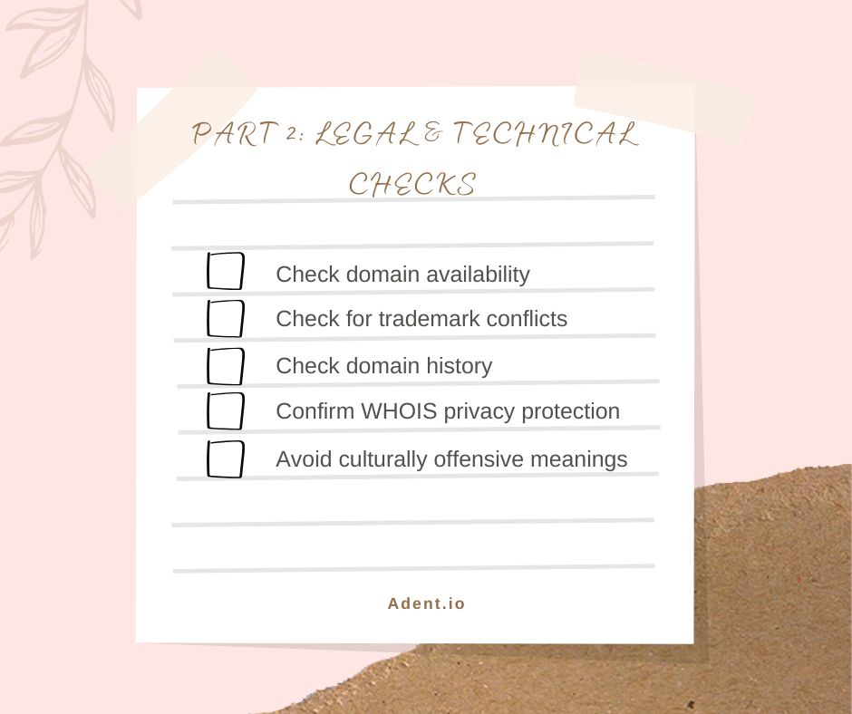 Checklist of legal and technical for for choosing perfect domain name