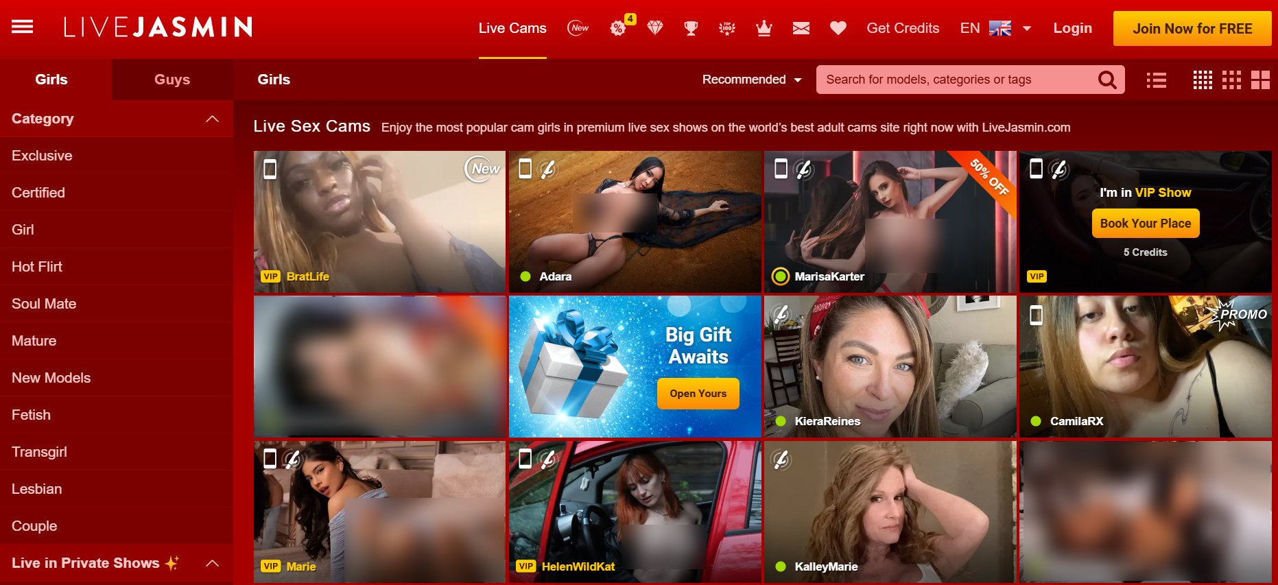 screenshot of LiveJasmin cam site interface with live video
