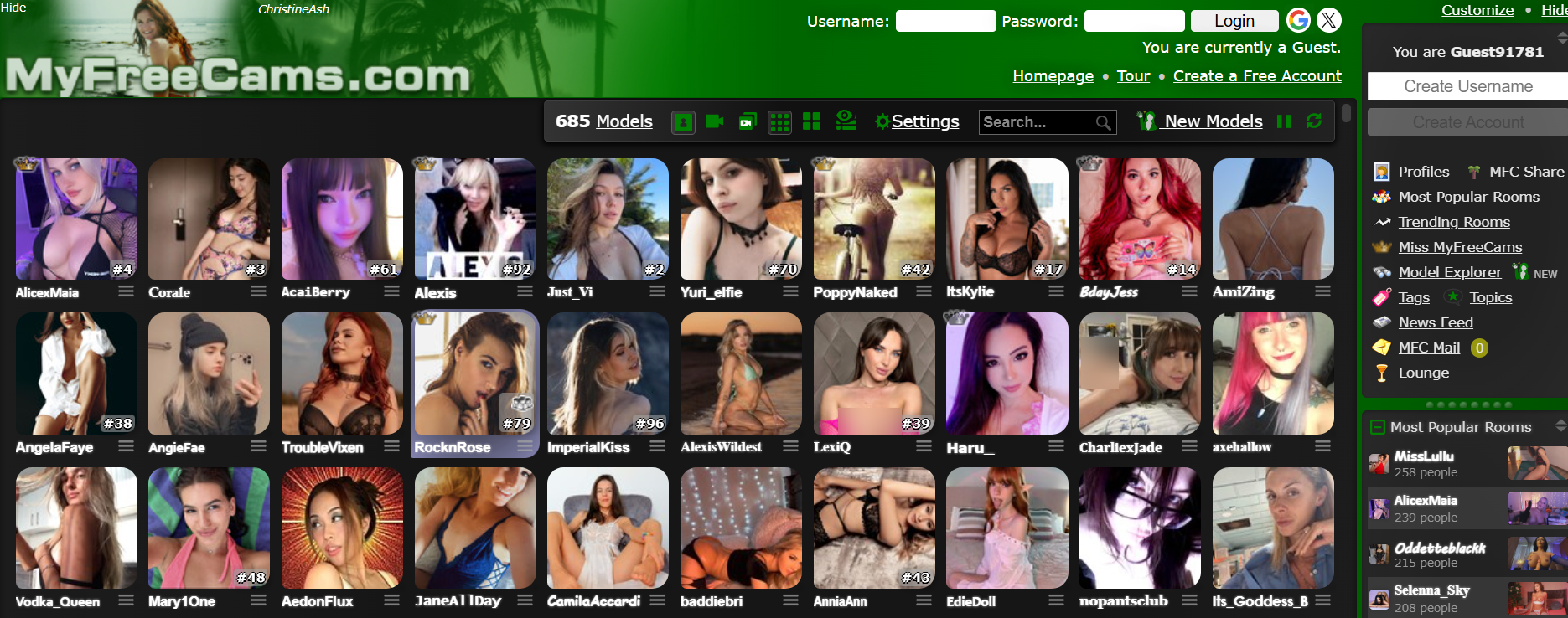 Screenshot of myfreecams.com interface