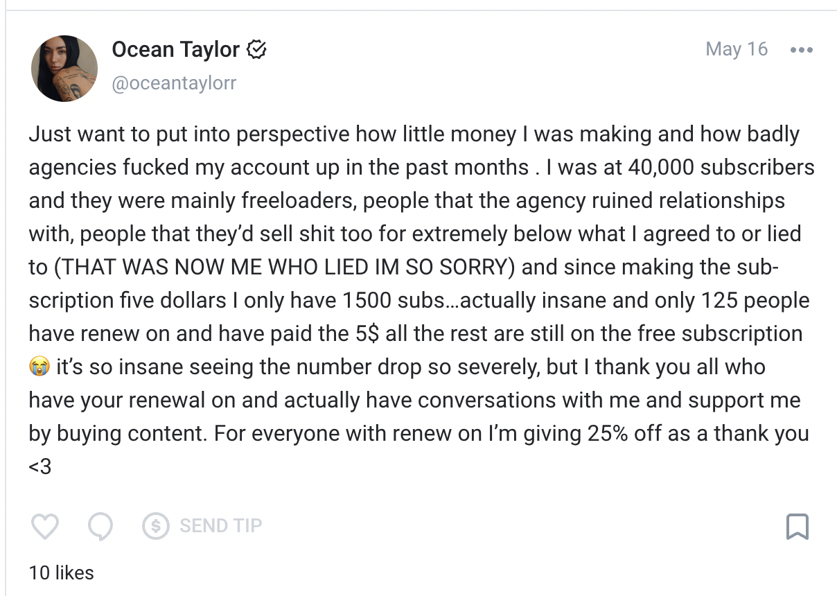 Ocean Taylor exposing a fraudulent OnlyFans agency