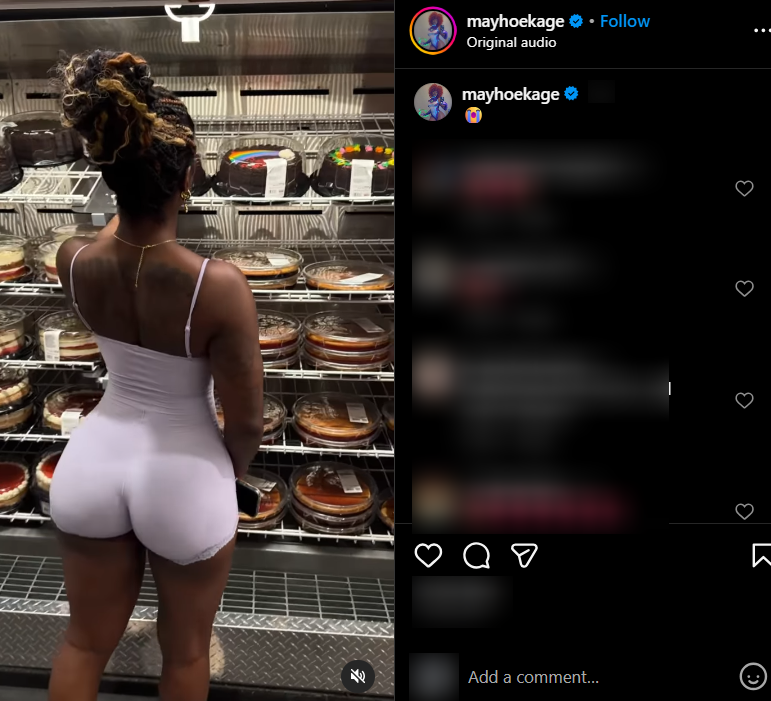 OnlyFans model mayhoekage wearing bold dresses enhancing public content on Instagram