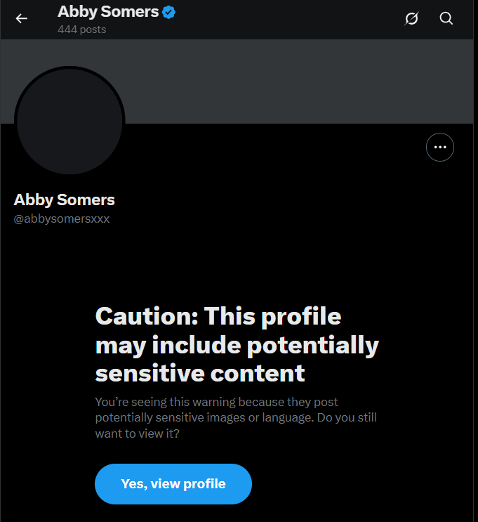 Abby Somer's X profile shows that she is following X sensitive content guidelines.