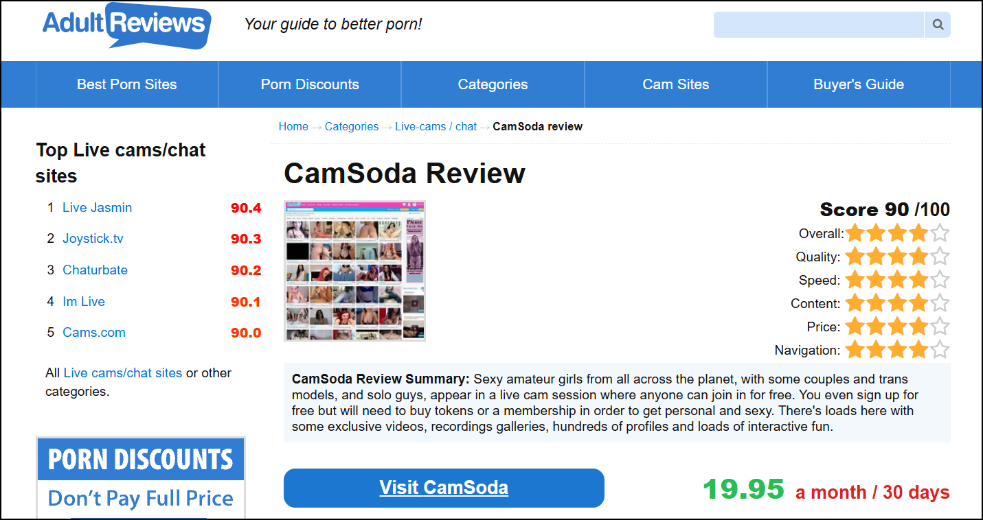 camsoda platform rating and review summary on adultreviews site