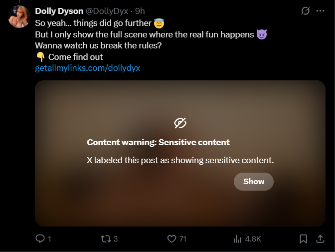 Dolly Dyson Teases Fans with Content Previews on X to promote her onlyfans account