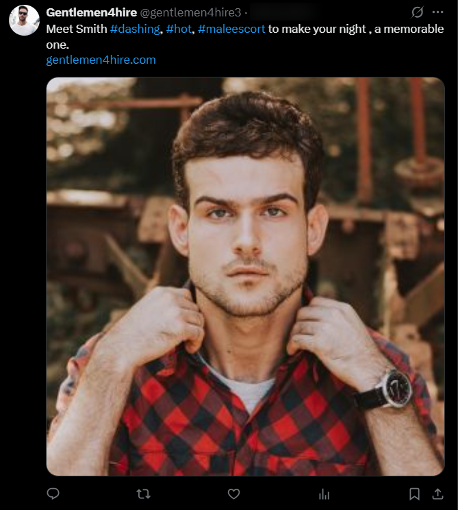 x account of gentlemenhire promoting male escort service