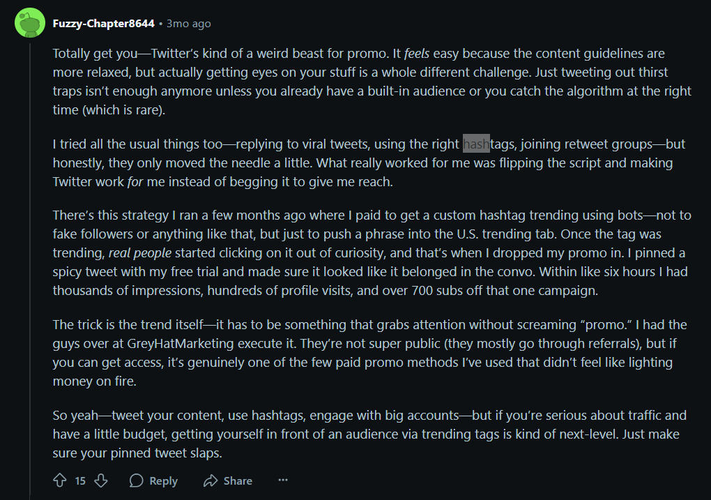Reddit Thread Discussing About Temporary Tending OnlyFans Hashtags in X