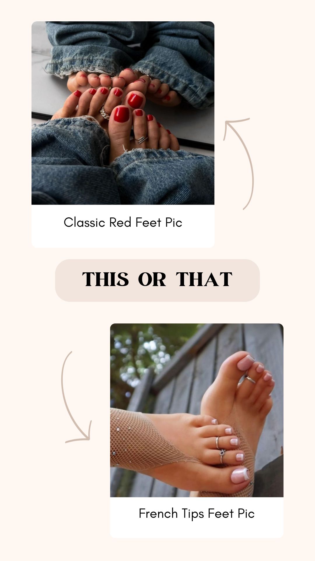 Two most preferred nail choices for feet pics include classic red and French tip pedicures