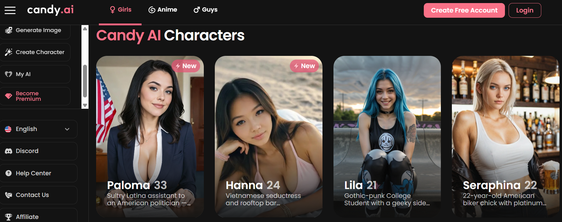 Screenshot of Candy AI website for creating ai porn