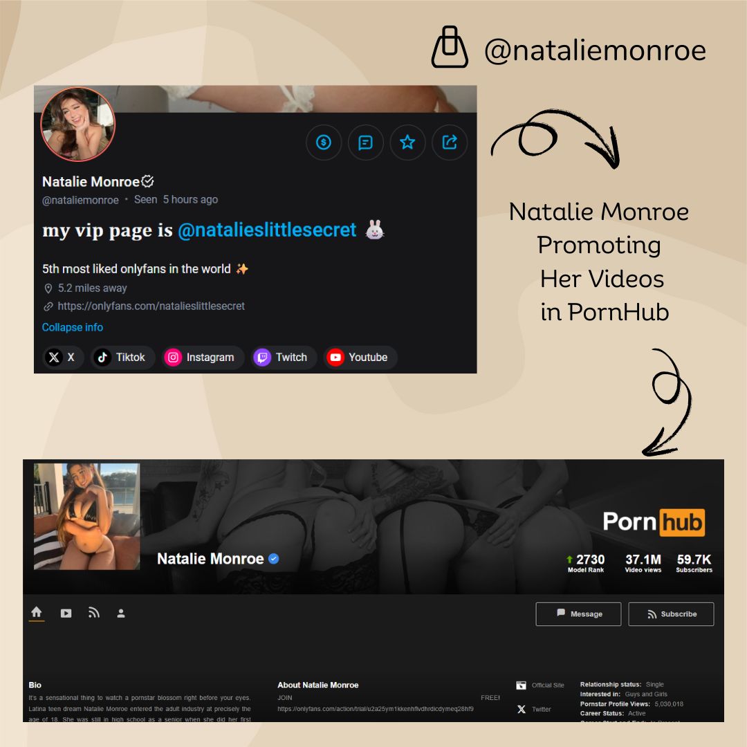 Natalie using Pornhub to promote and get followers on her OnlyFans account