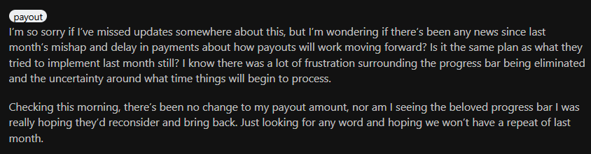 Reddit discussion about delayed payment issue about patreon 