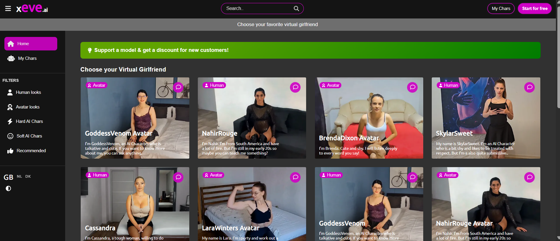 Xeve AI platform for customizable AI cam girls offering personalized avatars and interactive experiences