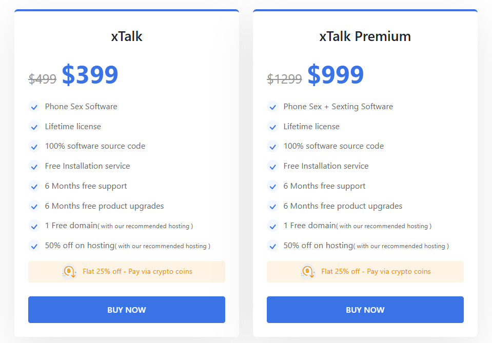xTalk pricing – $399 and $999 premium package to create a website like SextPanther